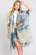 MS0377 Melody Abstract Watercolor Leaves Kimono - MiMi Wholesale