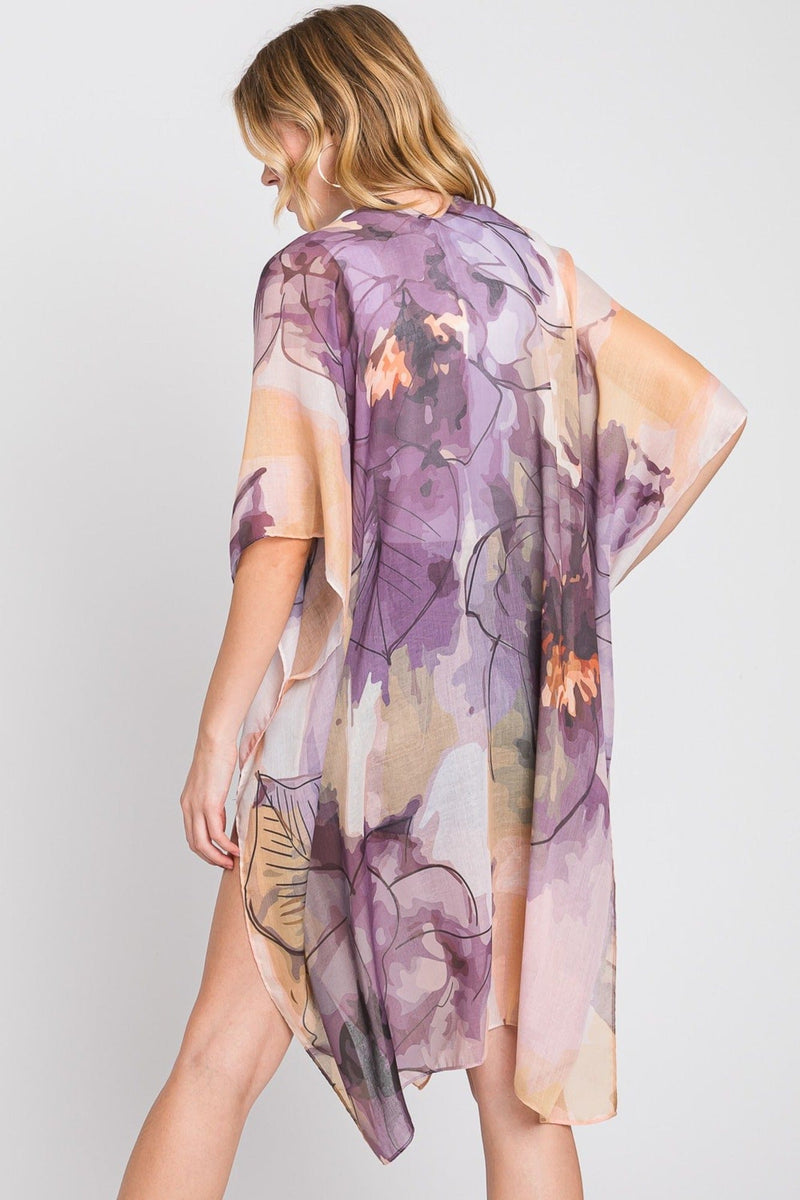 MS0377 Melody Abstract Watercolor Leaves Kimono - MiMi Wholesale