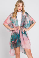 MS0377 Melody Abstract Watercolor Leaves Kimono - MiMi Wholesale