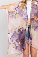 MS0377 Melody Abstract Watercolor Leaves Kimono - MiMi Wholesale