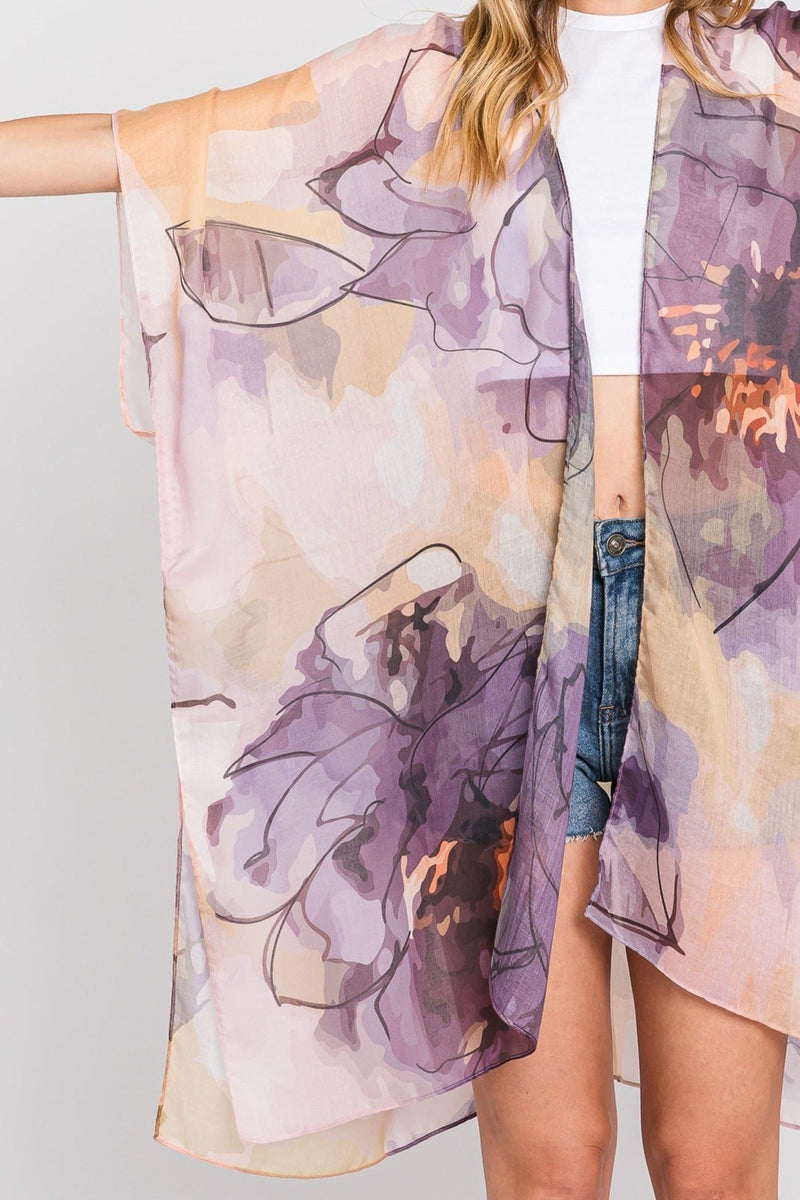 MS0377 Melody Abstract Watercolor Leaves Kimono - MiMi Wholesale