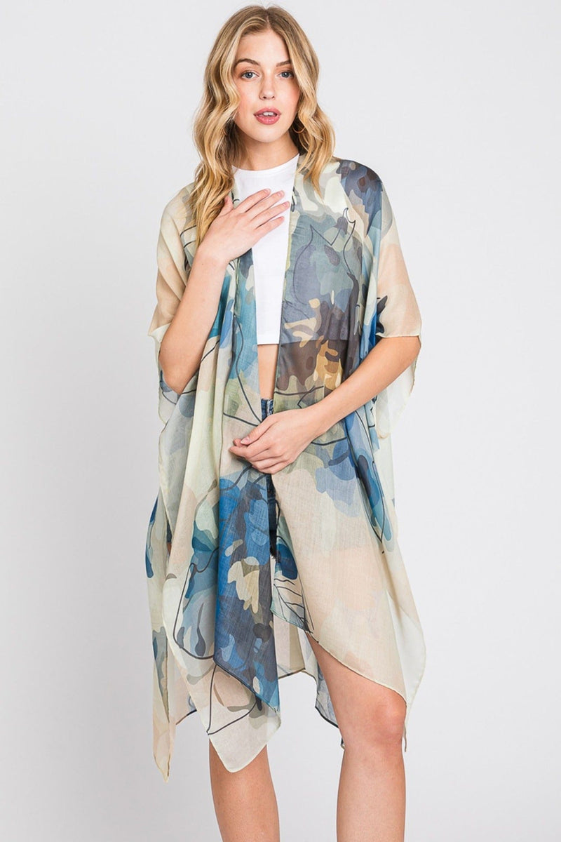 MS0377 Melody Abstract Watercolor Leaves Kimono - MiMi Wholesale