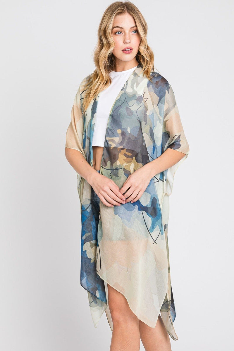 MS0377 Melody Abstract Watercolor Leaves Kimono - MiMi Wholesale