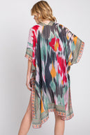 MS0379 Samantha Geometric Trim Tie Dye Kimono - MiMi Wholesale