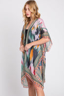 MS0379 Samantha Geometric Trim Tie Dye Kimono - MiMi Wholesale