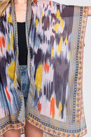 MS0379 Samantha Geometric Trim Tie Dye Kimono - MiMi Wholesale
