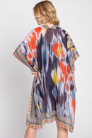 MS0379 Samantha Geometric Trim Tie Dye Kimono - MiMi Wholesale