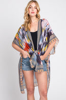 MS0379 Samantha Geometric Trim Tie Dye Kimono - MiMi Wholesale