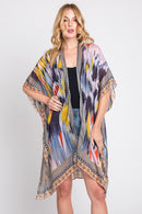 MS0379 Samantha Geometric Trim Tie Dye Kimono - MiMi Wholesale