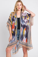 MS0379 Samantha Geometric Trim Tie Dye Kimono - MiMi Wholesale