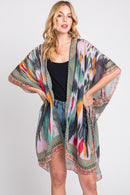 MS0379 Samantha Geometric Trim Tie Dye Kimono - MiMi Wholesale
