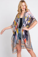 MS0379 Samantha Geometric Trim Tie Dye Kimono - MiMi Wholesale
