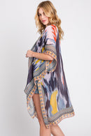 MS0379 Samantha Geometric Trim Tie Dye Kimono - MiMi Wholesale