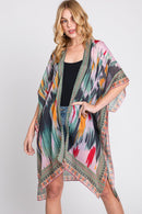 MS0379 Samantha Geometric Trim Tie Dye Kimono - MiMi Wholesale