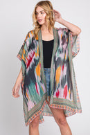 MS0379 Samantha Geometric Trim Tie Dye Kimono - MiMi Wholesale