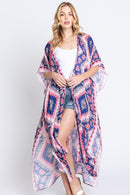 MS0387 Clara Aztec Print Long Kimono - MiMi Wholesale