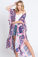 MS0387 Clara Aztec Print Long Kimono - MiMi Wholesale