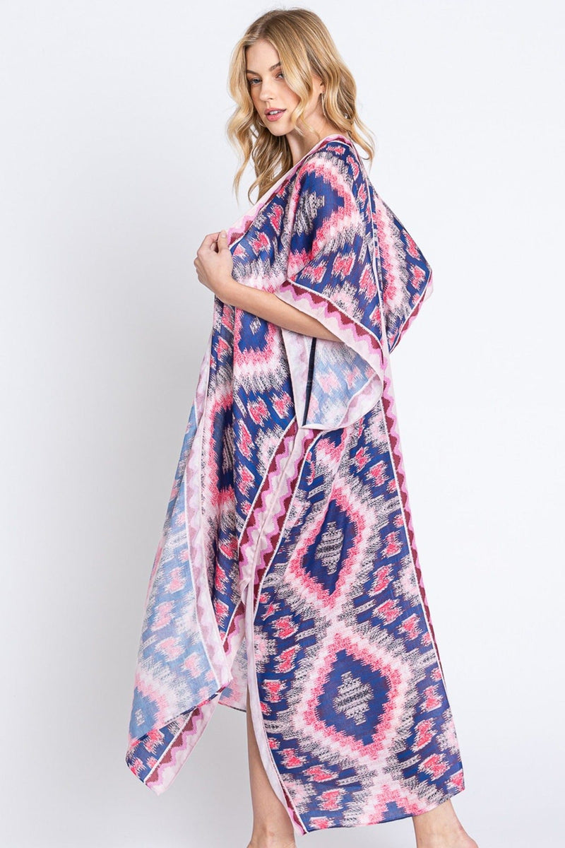 MS0387 Clara Aztec Print Long Kimono - MiMi Wholesale