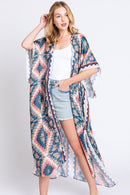 MS0387 Clara Aztec Print Long Kimono - MiMi Wholesale