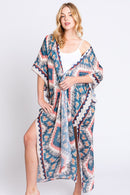 MS0387 Clara Aztec Print Long Kimono - MiMi Wholesale