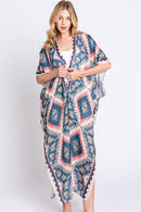 MS0387 Clara Aztec Print Long Kimono - MiMi Wholesale