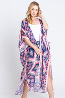 MS0387 Clara Aztec Print Long Kimono - MiMi Wholesale