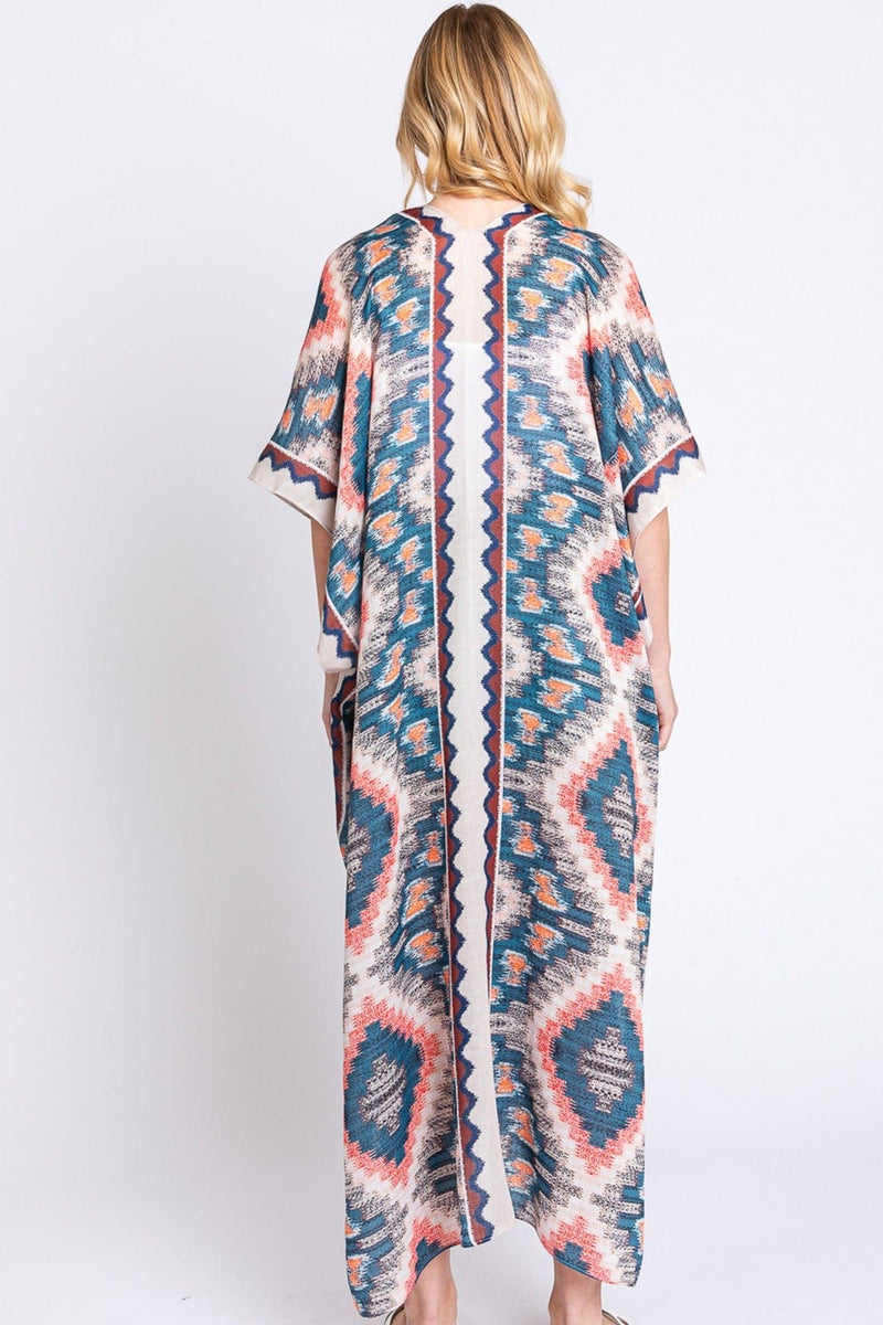 MS0387 Clara Aztec Print Long Kimono - MiMi Wholesale