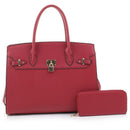 MS1309DS Structured Lock Charm Handbag w/ Matching Wallet - MiMi Wholesale