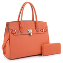 MS1309DS Structured Lock Charm Handbag w/ Matching Wallet - MiMi Wholesale