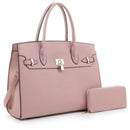 MS1309DS Structured Lock Charm Handbag w/ Matching Wallet - MiMi Wholesale