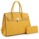 MS1309DS Structured Lock Charm Handbag w/ Matching Wallet - MiMi Wholesale