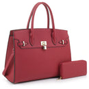 MS1309DS Structured Lock Charm Handbag w/ Matching Wallet - MiMi Wholesale