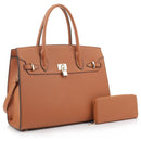 MS1309DS Structured Lock Charm Handbag w/ Matching Wallet - MiMi Wholesale