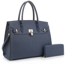 MS1309DS Structured Lock Charm Handbag w/ Matching Wallet - MiMi Wholesale