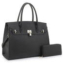 MS1309DS Structured Lock Charm Handbag w/ Matching Wallet - MiMi Wholesale