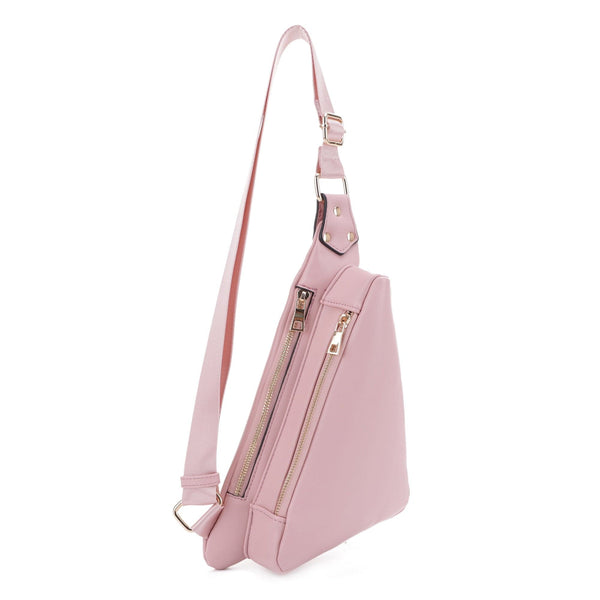 MT20389 Nancy Triangle Double Zipper Sling Bag - MiMi Wholesale