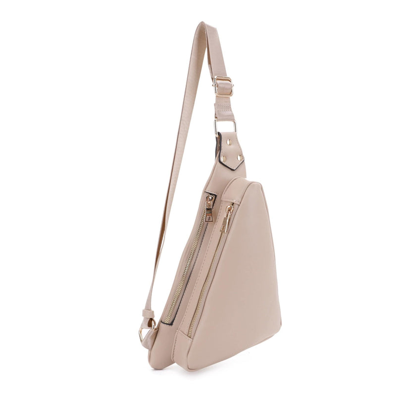 MT20389 Nancy Triangle Double Zipper Sling Bag - MiMi Wholesale