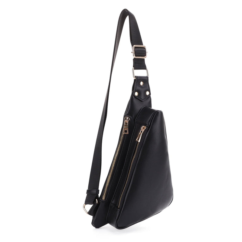 MT20389 Nancy Triangle Double Zipper Sling Bag - MiMi Wholesale