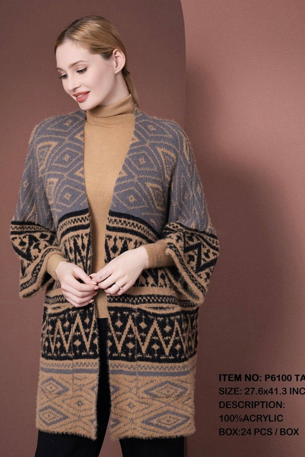 P6100 Bianca Aztec Print Cardigan - MiMi Wholesale