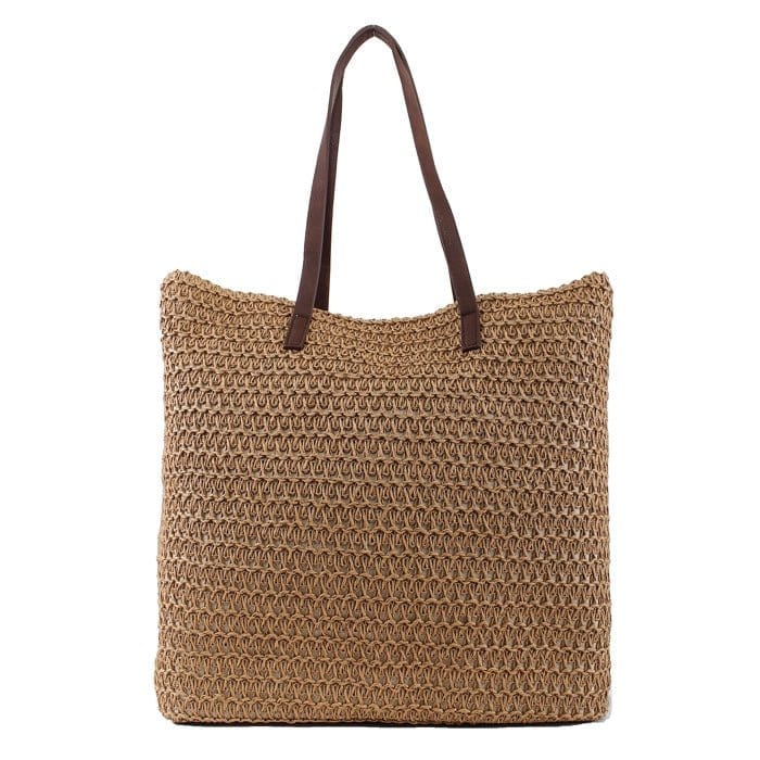 PB0033 Leather Handle Straw Beach Bag/Tote - MiMi Wholesale