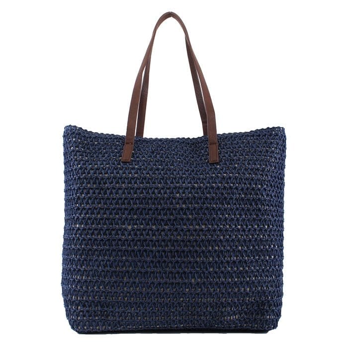 PB0033 Leather Handle Straw Beach Bag/Tote - MiMi Wholesale