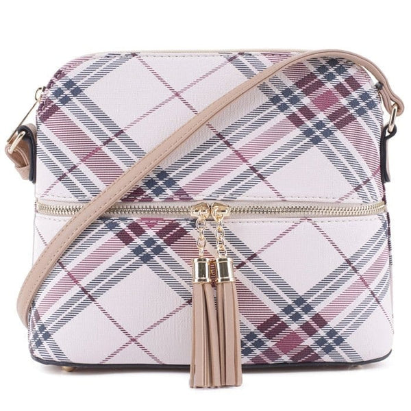 PL3031 Plaid Dome Fashion Crossbody w/ Tassel - MiMi Wholesale