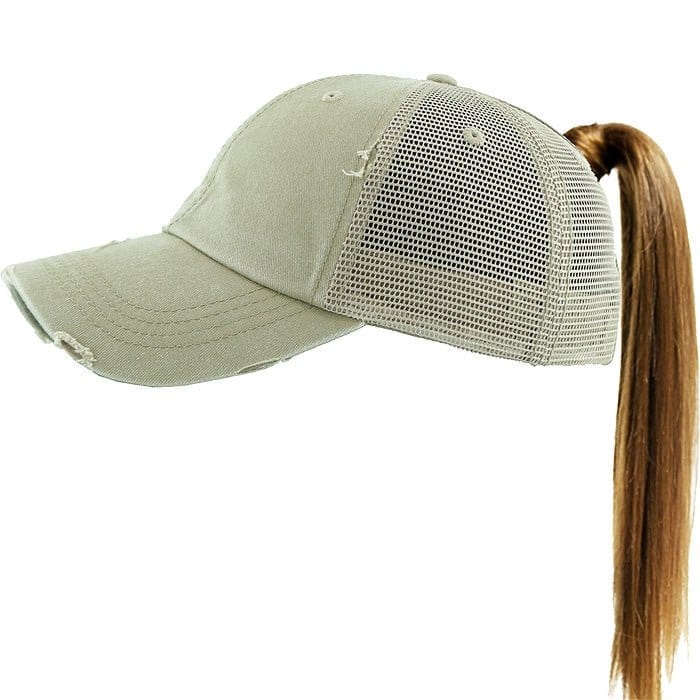 PONY002M Ponytail Distressed Mesh Cotton Cap - MiMi Wholesale
