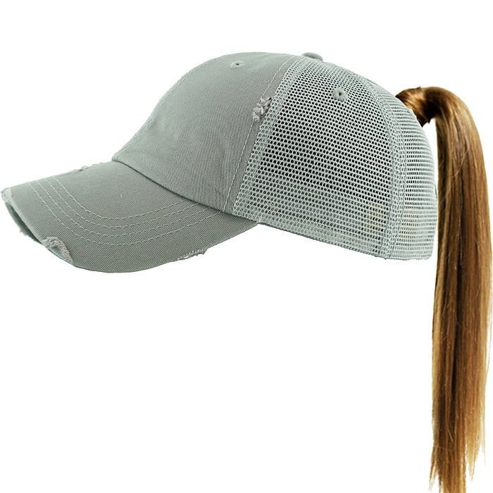 PONY002M Ponytail Distressed Mesh Cotton Cap - MiMi Wholesale
