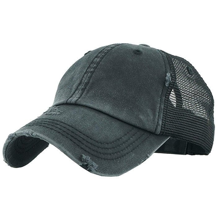 PONY002M Ponytail Distressed Mesh Cotton Cap - MiMi Wholesale