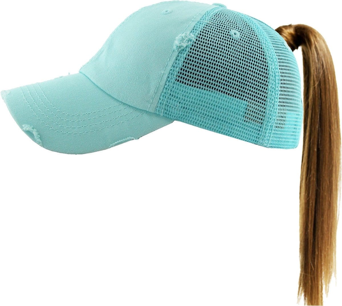 PONY002M Ponytail Distressed Mesh Cotton Cap - MiMi Wholesale