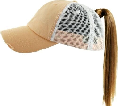 PONY002M Ponytail Distressed Mesh Cotton Cap - MiMi Wholesale