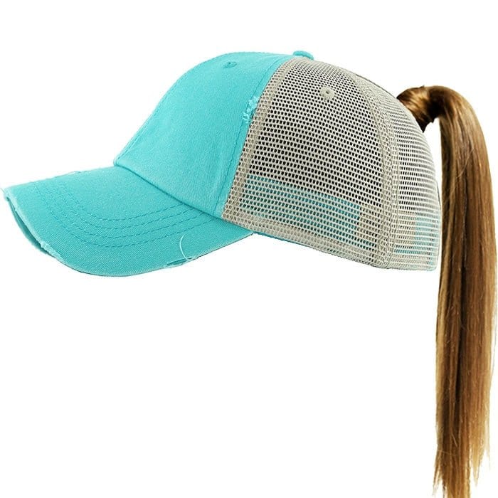 PONY002M Ponytail Distressed Mesh Cotton Cap - MiMi Wholesale