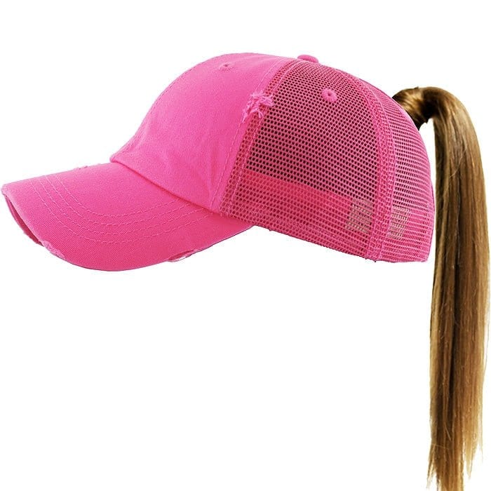 PONY002M Ponytail Distressed Mesh Cotton Cap - MiMi Wholesale