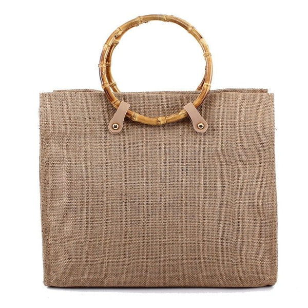 PP6890 Reed Handle Square Jute Tote/Crossbody - MiMi Wholesale